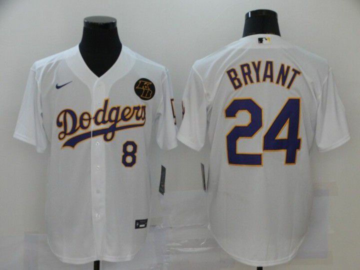 Kobe Bryant Purple And Gold Lakers Themed Dodgers Tribute Jersey S-XXL 
