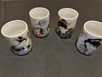 Vintage Asahi Porcelain “Geisha” Tea Cups