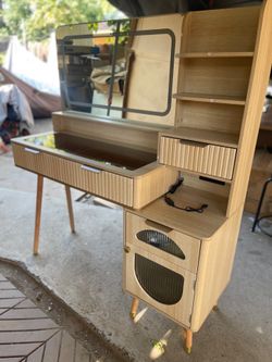 Modern Vanity Desk with Mirror and Storage Tower
