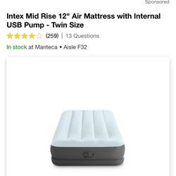 Intex Mid Rise 12" Air Mattress with Internal USB Pump - Twin Sized 