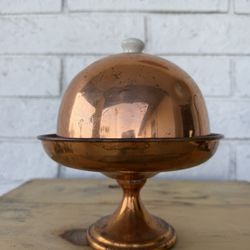 Vintage copper covered Pedestal butter dish 