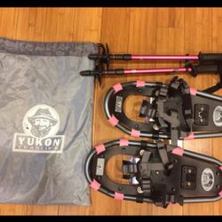 Youkon Charlie youth girl snowshoes 7x16 & poles up to 100lbs Pink