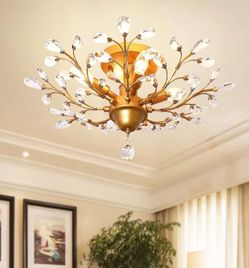 Ganeed Crystal Chandeliers,K9 Crystal Ceiling Light,Vintage Light Fixtures Pendant Lighting for Living Room Bedroom Restaurant Porch Hallway (4-Light,