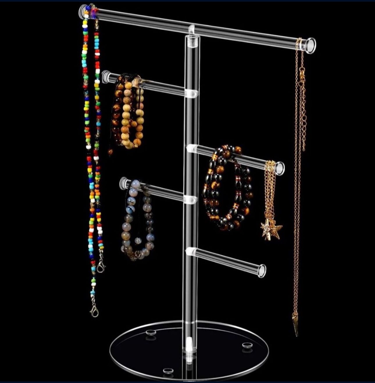 Acrylic Jewelry Tree Stand Organizer T-Bar Necklace Display Stand Holder Clear