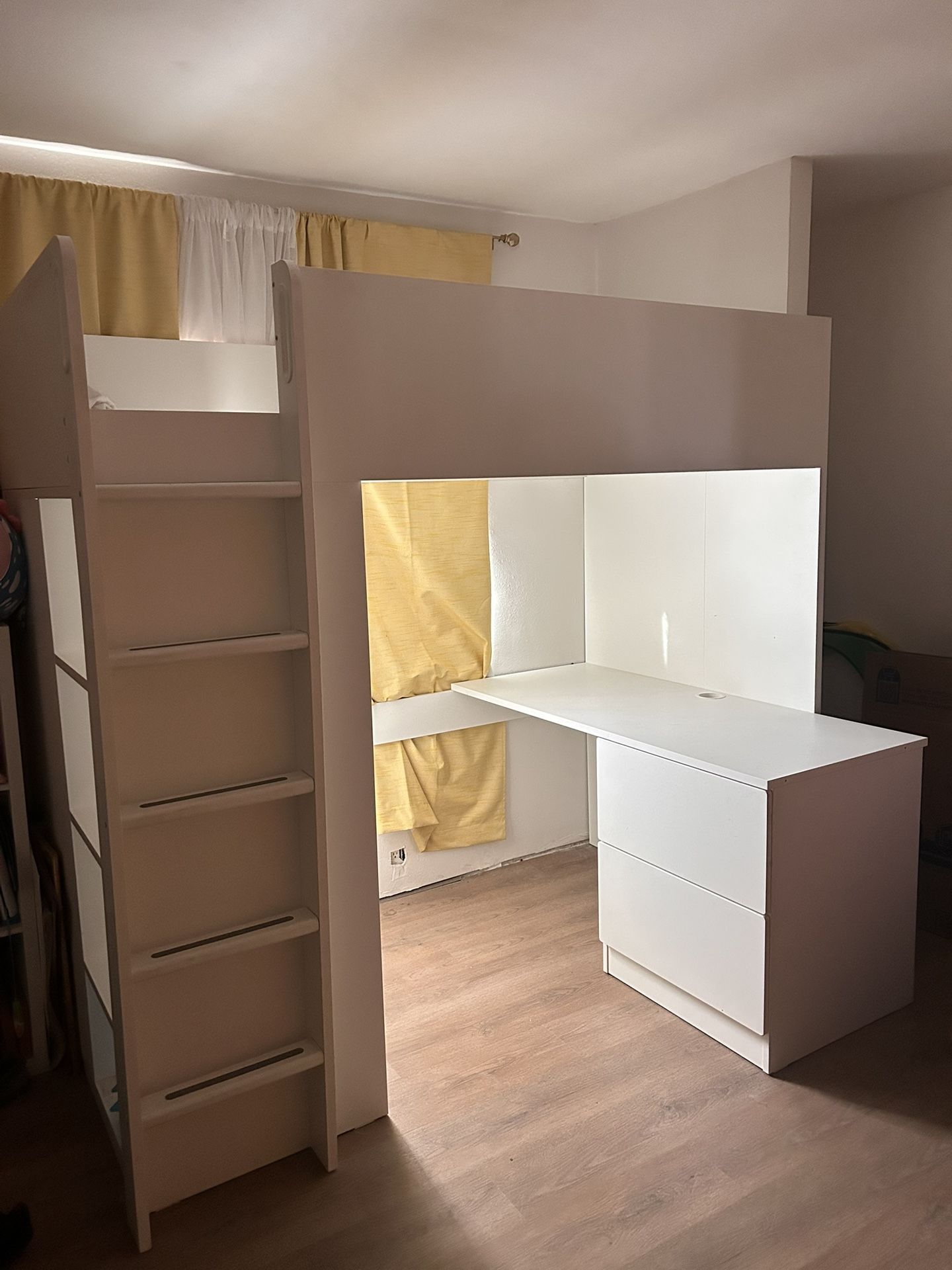 Twin IKEA bunk loft bed with storage and desk