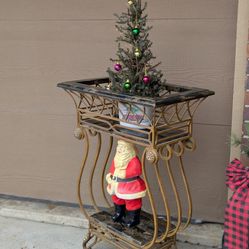 MCM Palm Beach Regency Inlaid Marble Wrought Iron Foyer Console 