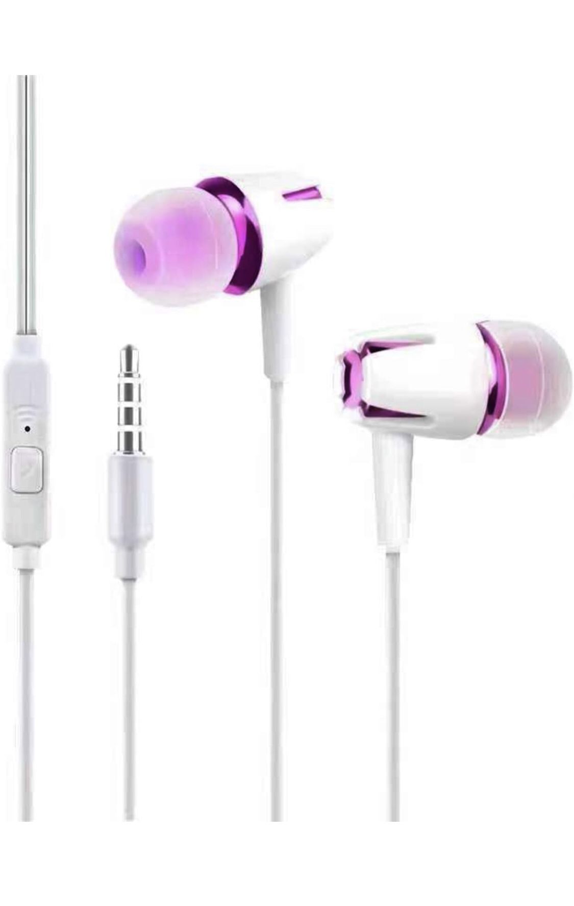3.5mm Wired Earbuds with Microphone Lightweight and Portable Corded Earphones with Mic for Gaming and Music(White and Purple