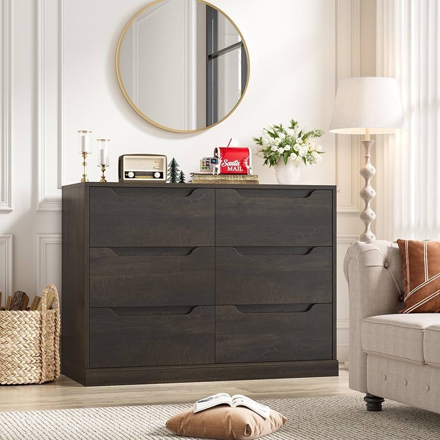 dresser with cut out handles Mid-Century 6-Drawer Cut-Out in Black - Bed Bath & Beyond Showcasing prominent wood grain details Antique Walnut Dresser with Attached