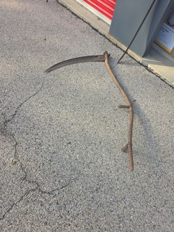 Antique Farming Scythe with Wooden Handle