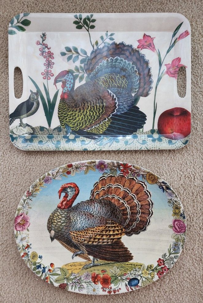 Fall Turkey Oval Platter Stoneware 14"x18" & Serving Platter