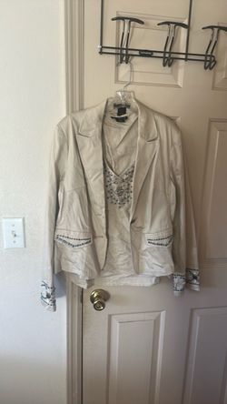 Cream Blazer Jacket with Embellished Cuffs