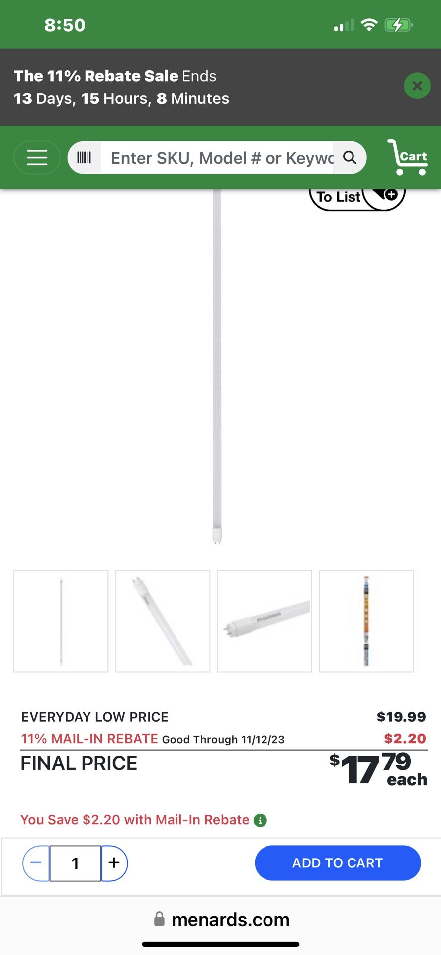 Sylvania M 48" 32-Watt Equivalent Type A T8 Cool White LED Light Bulb - 2 Pack