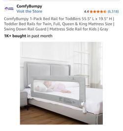 ComfyBumpy 1-Pack Bed Rail For Toddlers 55.5" L X 19.5" H | Toddler Bed Rails For Twin, Full, Queen & King Mattress Size | Swing Down Rail Guard | Mat