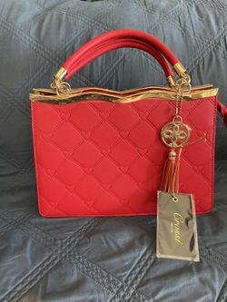 Valentine Heart Purse! Crossi New York Red Gold Handbag accordion gusset Hearts Crossbody Purse BRAND NEW