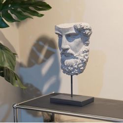 Greek Statue Sculptures Home Decor - Resin Bust Statue Zeus Statue on Metal Pole and Resin Base Greek God Statues for Living Room Shelf Office Table T