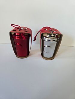 Vintage 2014 Starbucks Metallic Holiday Ornaments (Pair) - Red & Silver