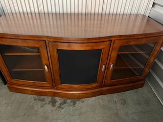 Curved Wood TV Stand / Media Console with Glass Doors & Storage