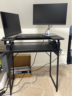 Desk with dual monitor stand