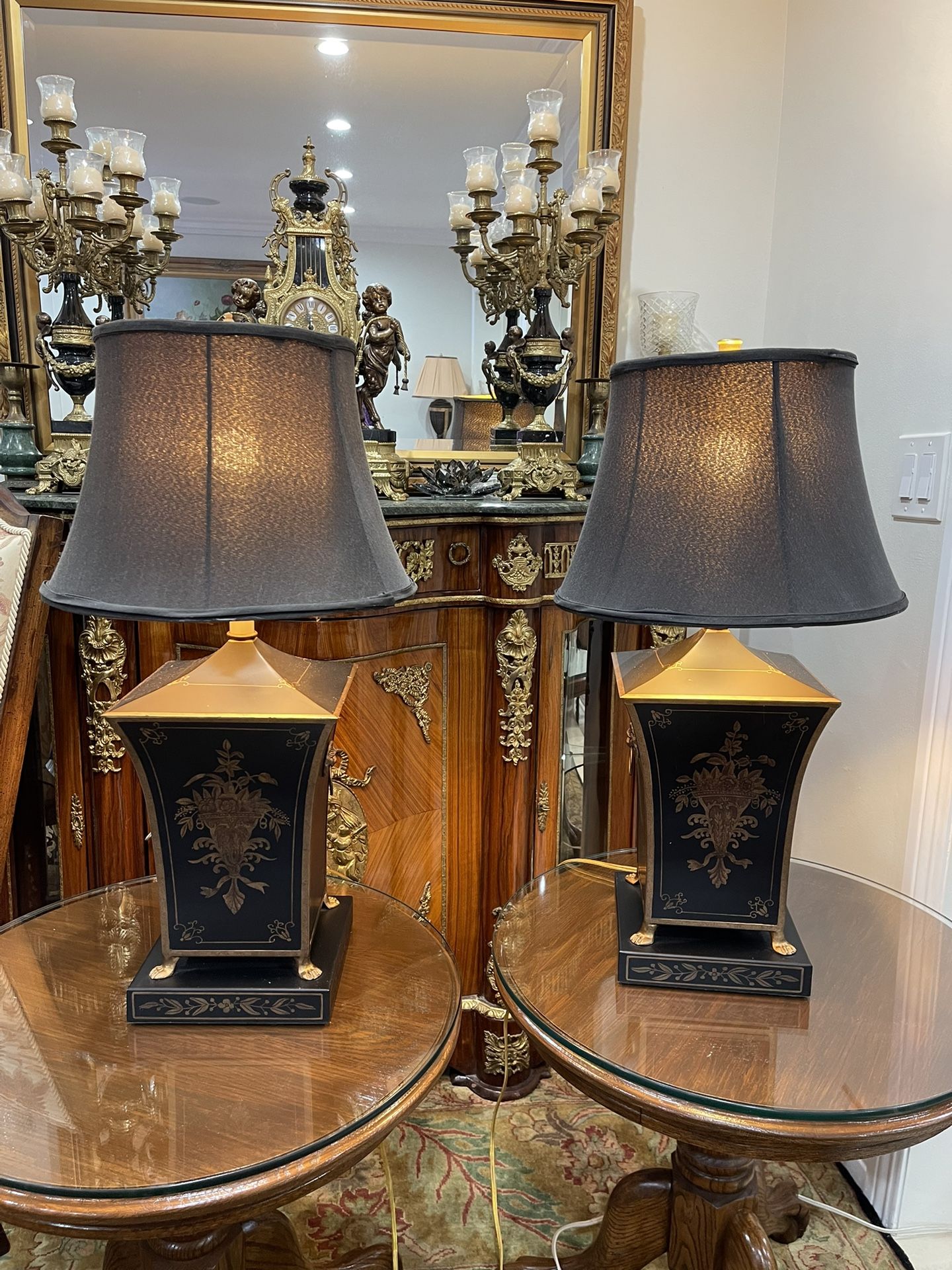 A Pair Of Gourgeous Pewter & Brass Italian Circa Lamps🌷
