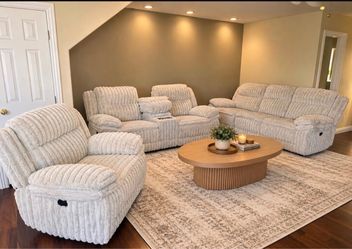 3-Piece Reclining Sofa Set in Cream Fabric