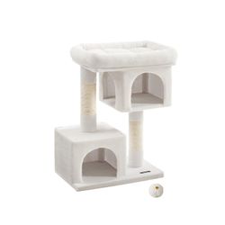 Cat Tree, 33.1-Inch Cat Tower, Plush Condo for Large Cats up to 16 lb, Large Perch, 2 Caves, Scratching Post, Jelly Pink UPCT061