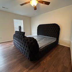 Electric Fireplace, Tv Stand ✅ Black Velvet Upholstered Queen Size Bed Frame/King Size Bed Frame ✅ Match Bedroom Furniture Set 