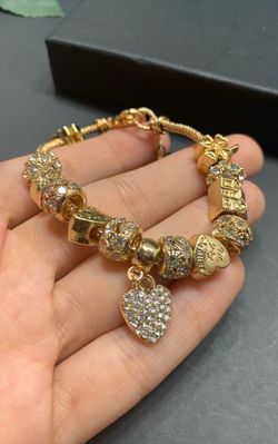 18K Gold Plated Austrian Crystal Rhinestone Star Love Heart Charm Bracelet