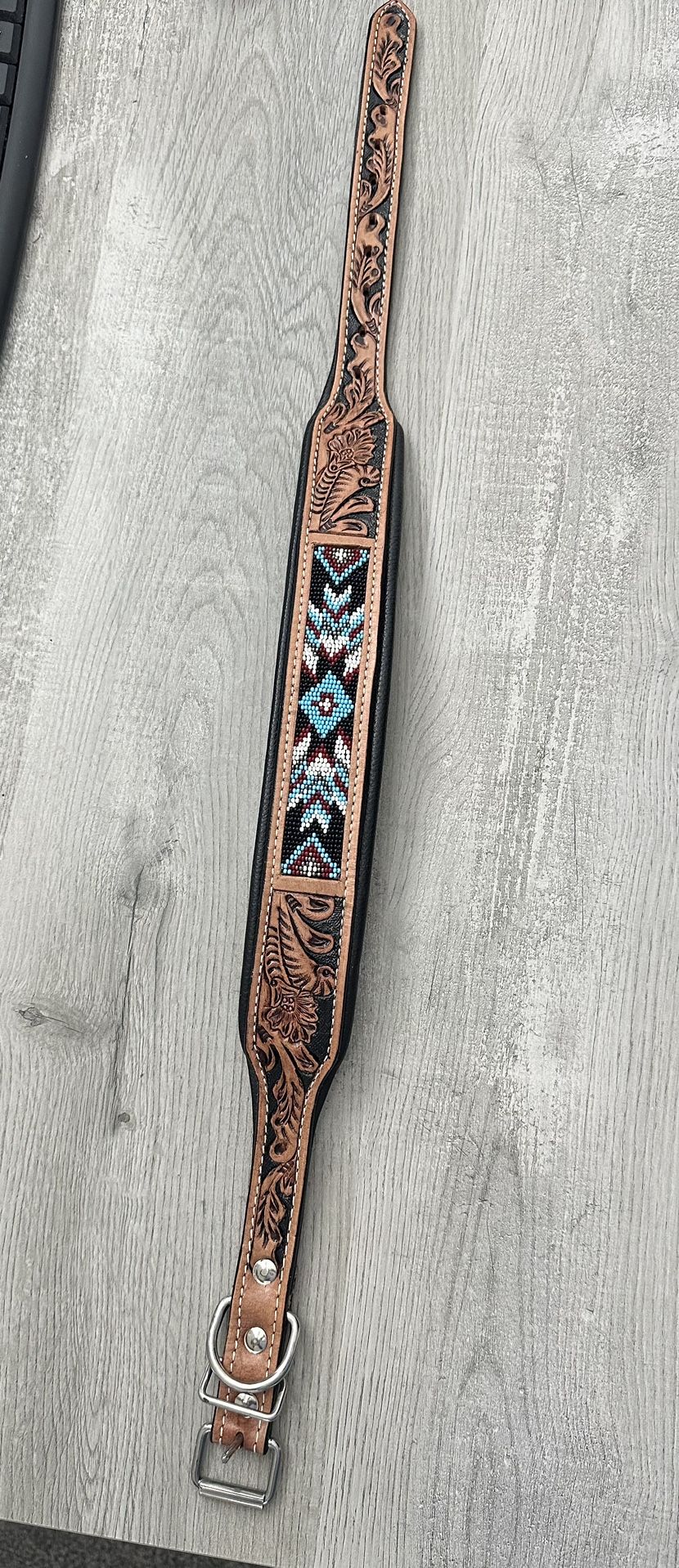 Beaded Leather Dog Collar- New For large Dogs