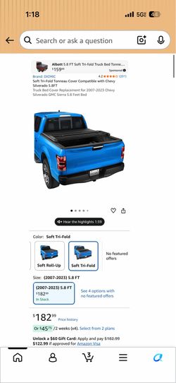 Soft Tri-Fold Tonneau Cover Compatible with Chevy Silverado 5.8FT Truck Bed Cover Replacement for 2007-2023 Chevy Silverado GMC Sierra 5.8 Feet Bed