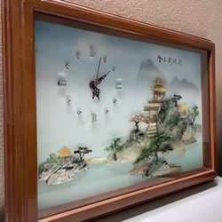Vintage Oriental shadow box Shell Art Picture and Clock ⏰