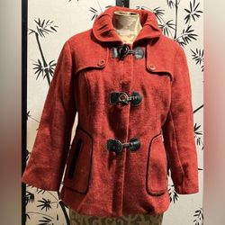 Honglilai Red Pea Coat With Toggle Closure Women’s M