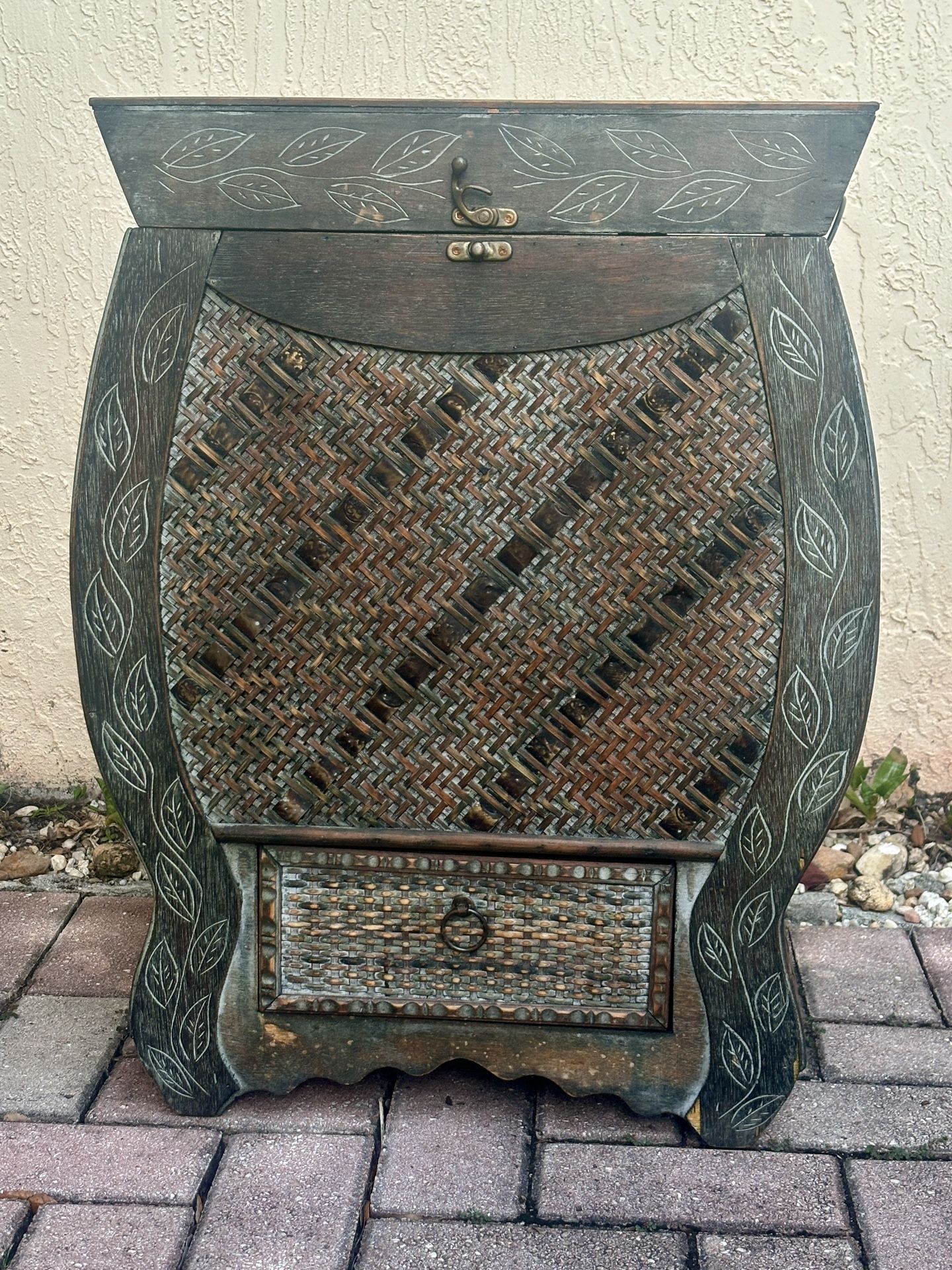 Bali style Wicker storage cabinet with drawer, Handles, And Locker