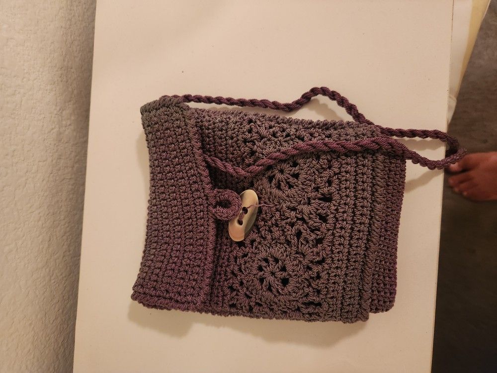 Vintage Purple Crochet Sling Bag