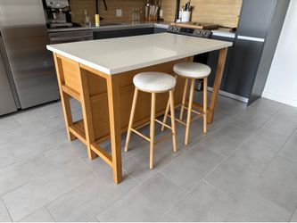 Solid Oak and Marble Kitchen Island - Brand New