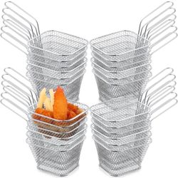 24 Pcs Mini Square Fry Basket Stainless Steel French Fries Holder Deep Fryer Baskets Only Square Mesh Food Basket with Handles Small Serving Basket fo
