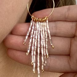 Beaded Earrings Pink Golden Hoops