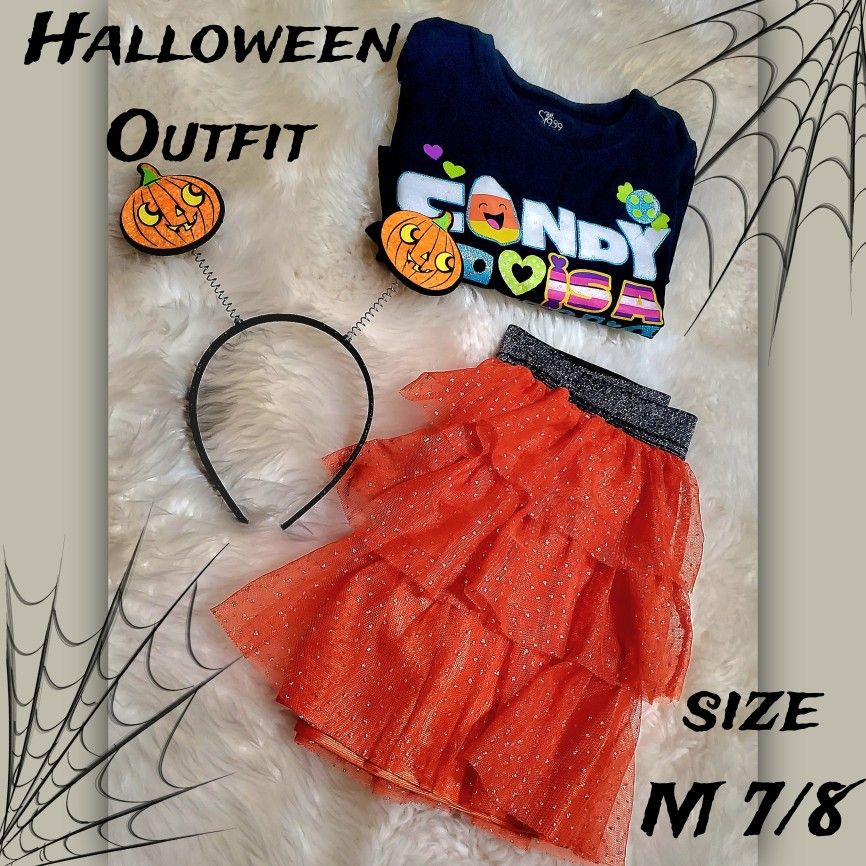 Children's Place Little Girls Halloween Outfit, Size Medium 7-8 🎃🕸🕷