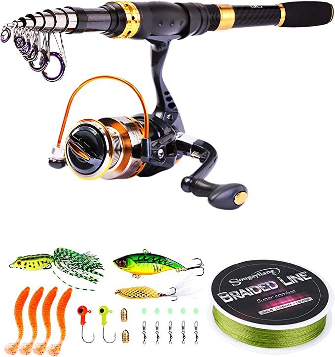 Fishing Rod Reel Combos Carbon Fiber Telescopic Fishing Pole with Spinning Reel 2.1M/6.89ft