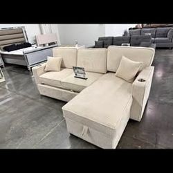 Bige Color Convertible Sectional Sofa
