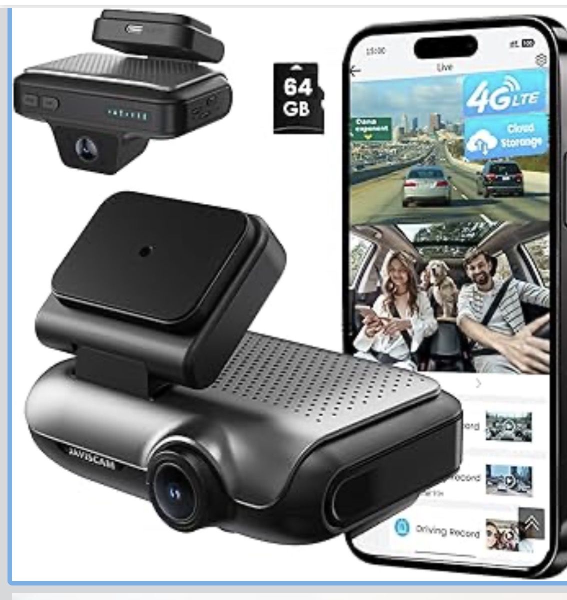 4G LTE Dash Cam with 64GB Card, Dual 2K Dash Cam Front Inside, Car Camera with Remote Live View, 24/7 Sentry Mode, GPS, IR Night Vision, Two-Way Audio