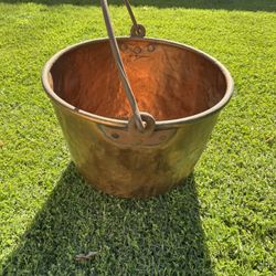 Antique Hammered Copper Bucket With Iron Handle 