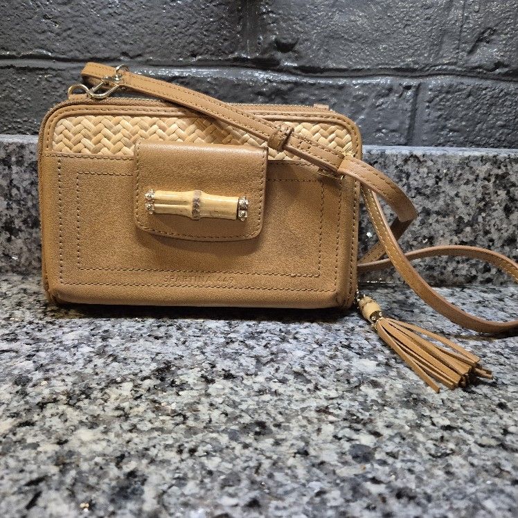 Spartina 449 Bamboo and Camel Leather WOC Crossbody