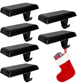 6 Pcs Christmas Stocking Holders For Mantle,Stocking Hangers For Mantel,Black weighted Non-Scratch Base with Low Profile Design, Fits Most Fireplace M