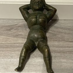 Antique Naughty Nelly Cast Brass Boot Jack Door Stop Burlesque 