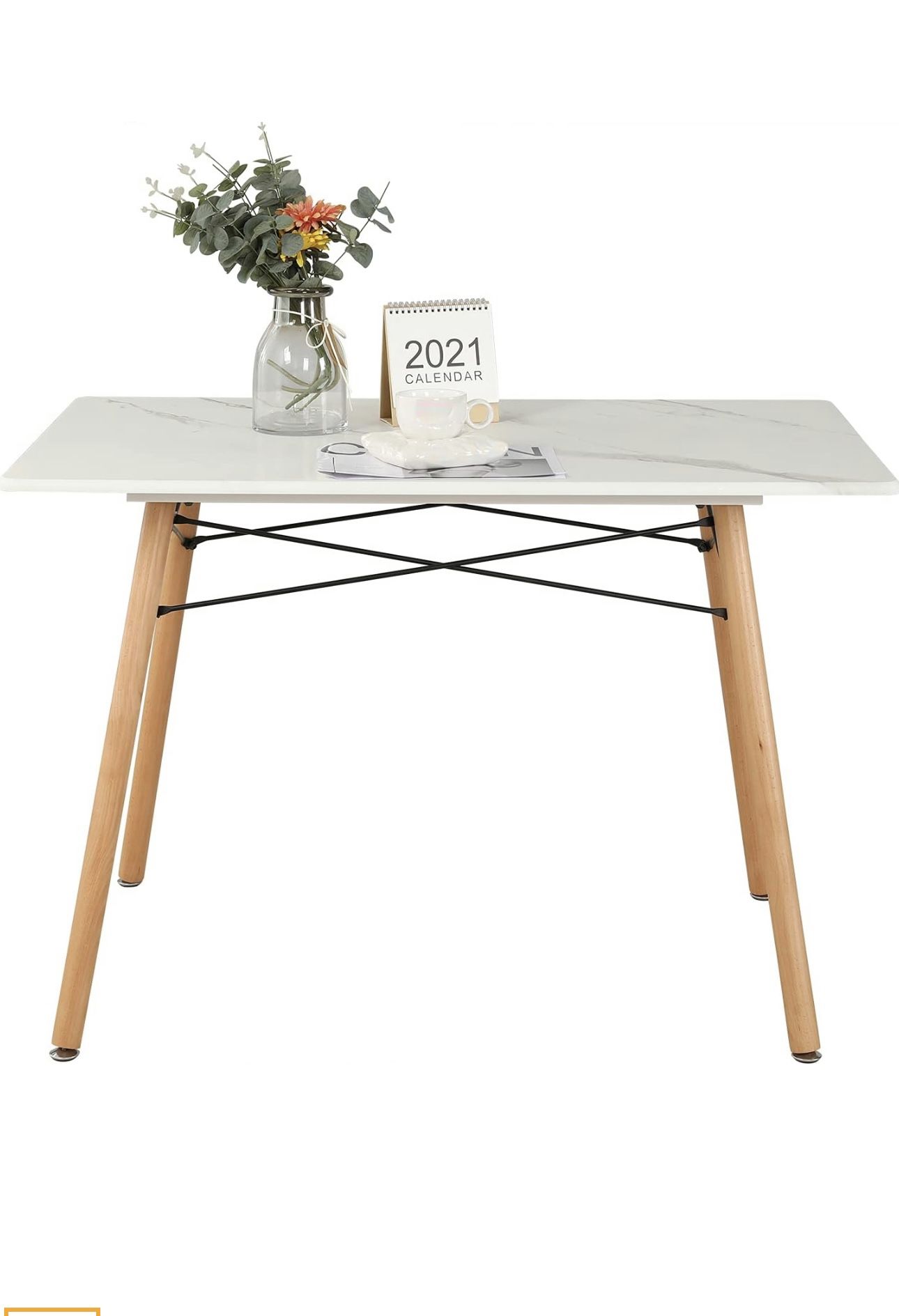 Kitchen & Dining Table, Rectangle Modern Dining Table, Leisure Coffee Table, Mid-Century Pedestal Table with MDF Top and Wood Legs for Home/Office/Con