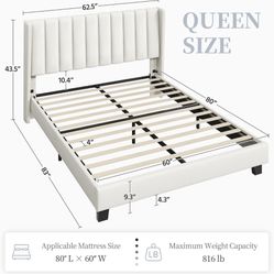 Selling Cream Queen Bed Frame with Fabric Headboard