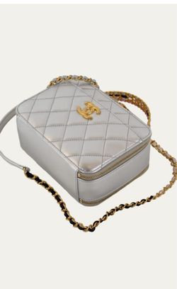 2023 Chanel Rainbow Top Handle Vanity Case Metallic Silver Lambskin Aged Gold Hardware 23P
