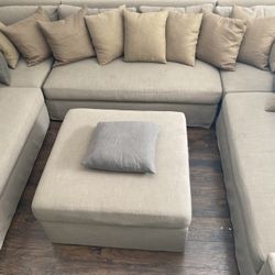 RH 5 piece sectional sofa with ottoman and goose down pillows