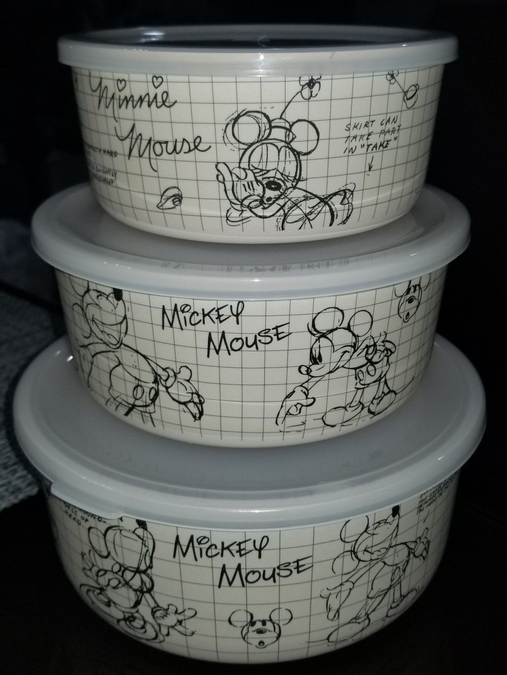 Disney Mickey Minnie Mouse Sketchbook Round Food Storage Container Set 3