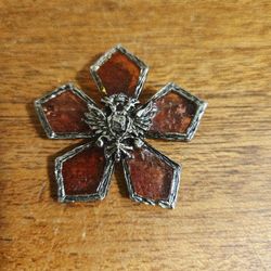 Vintage Rare CORO Brooch Royal Maltese Cross Russian Two-Headed Eagle Stained Glass Cross